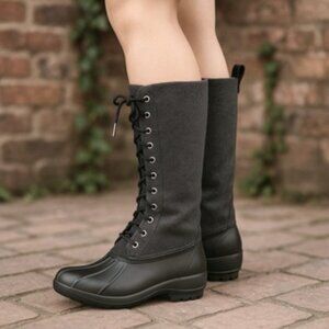 Michael Kors Gray Wool & Black Rubber Lace-Up Winter Snow Boots Size 11
